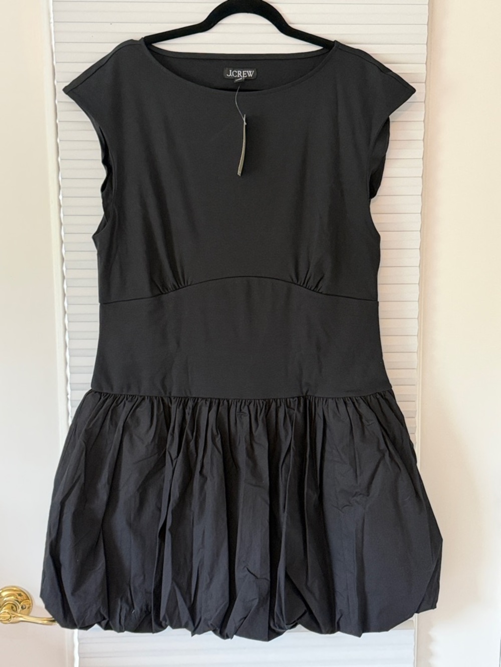 J. Crew Black Cap-Sleeve Bubble-Hem Mini Dress